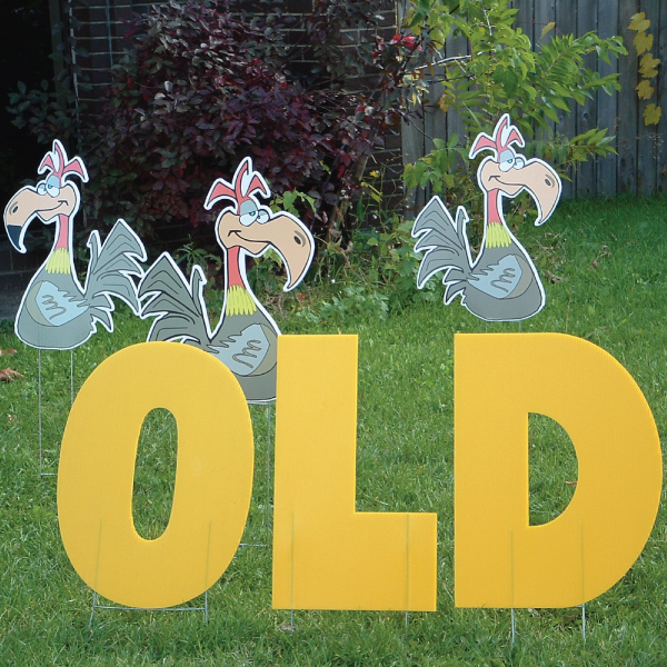 old_buzzard_2_yard_greetings_lawn_signs_cards_happy_birthday_hoppy_over_hill