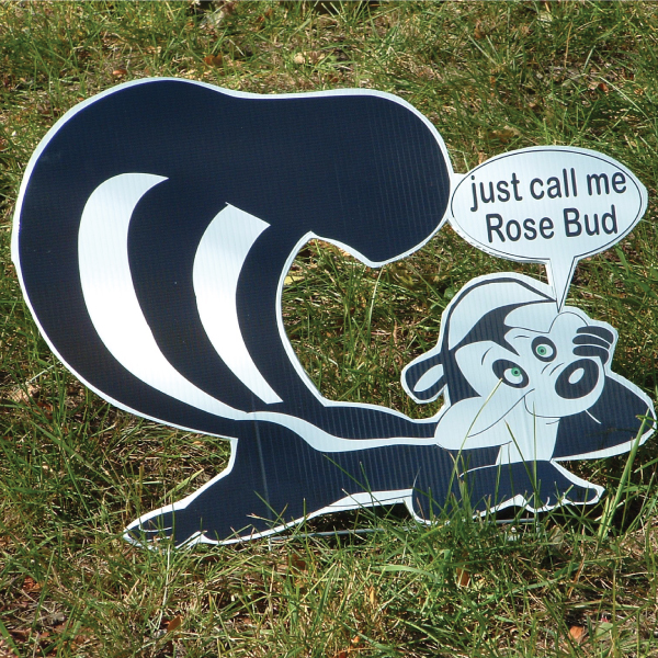 sk10_skunk_stinkin_yard_greetings_cards_lawn_signs_happy_birthday_over_hill | Yard Greetings Lawn Signs | Happy Birthday | Yard Cards sk10_skunk_stinkin_yard_greetings_cards_lawn_signs_happy_birthday_over_hill