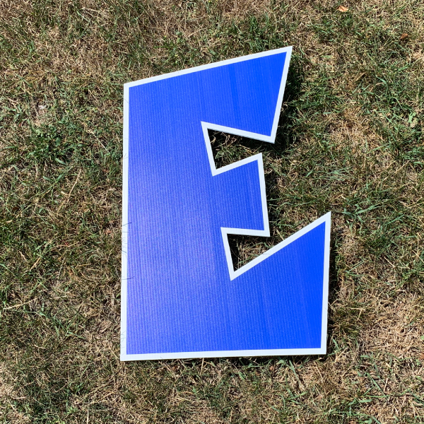 blue letter e yard greetings cards corrugated plastic coroplast happy birthday lawn