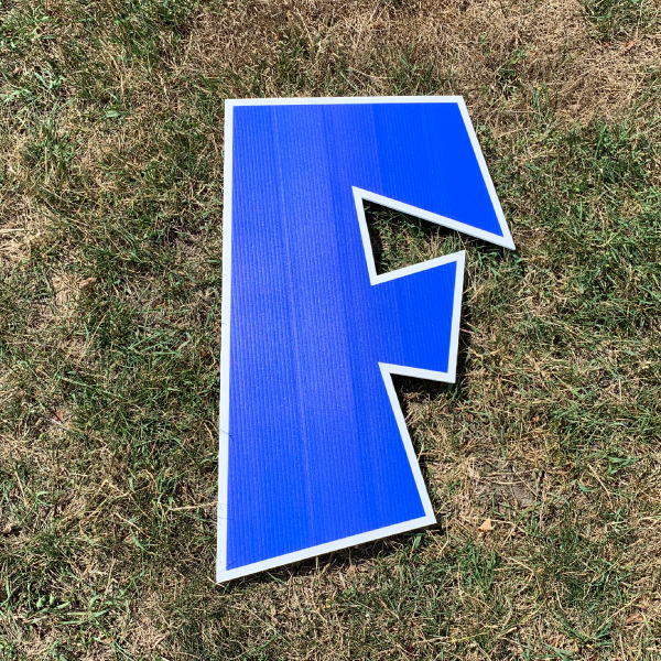 blue letter f yard greetings cards corrugated plastic coroplast happy birthday lawn