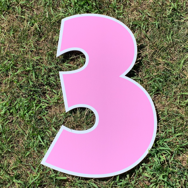 pink number 3 yard greetings cards corrugated plastic coroplast happy birthday lawn