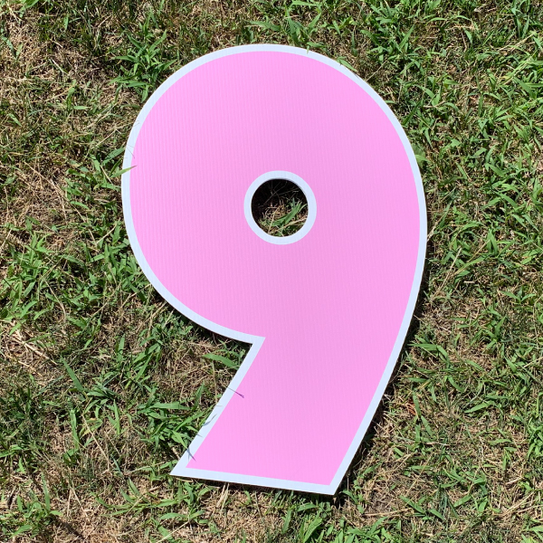 pink number 9 yard greetings cards corrugated plastic coroplast happy birthday lawn