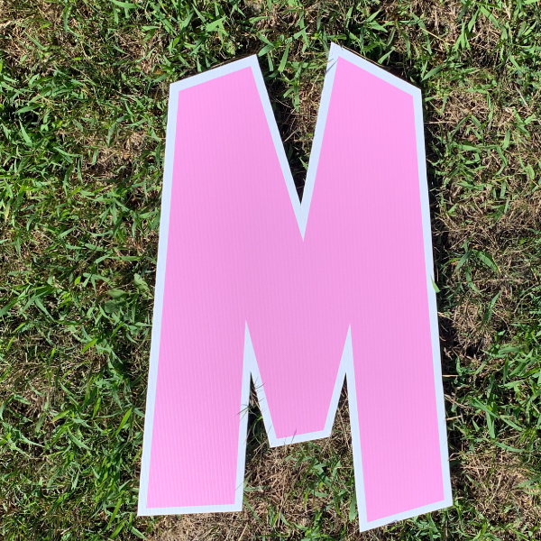 pink letter M yard greetings cards corrugated plastic coroplast happy birthday lawn