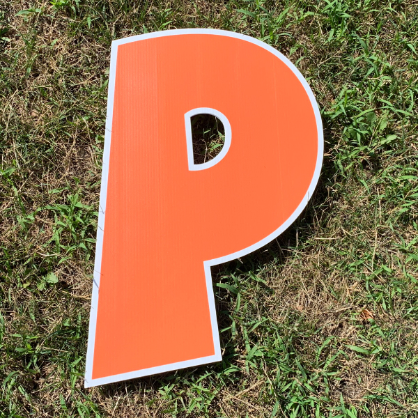orange letter P yard greetings cards corrugated plastic coroplast happy birthday lawn