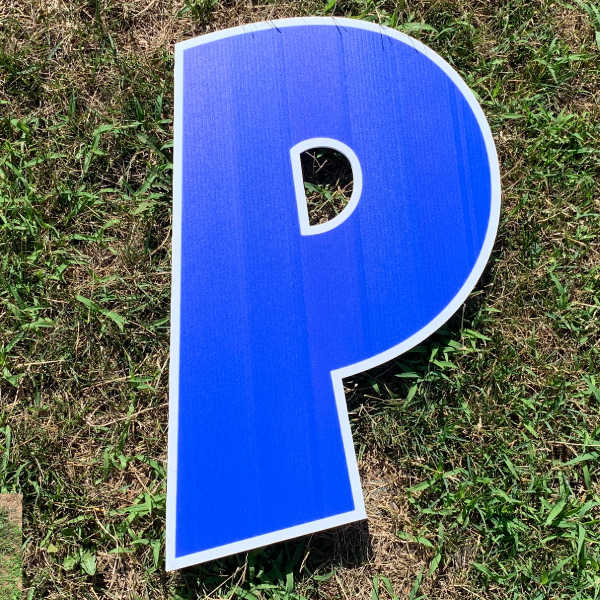 blue letter P yard greetings cards corrugated plastic coroplast happy birthday lawn