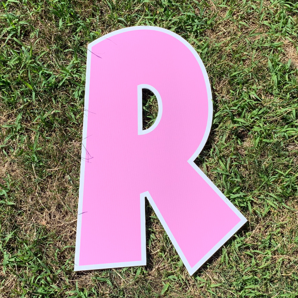 pink letter r yard greetings cards corrugated plastic coroplast happy birthday lawn