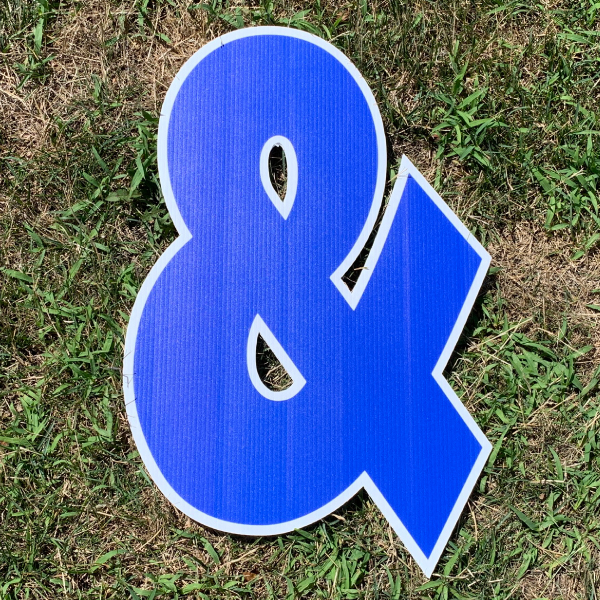 blue symbol ampersand & yard greetings cards corrugated plastic coroplast happy birthday lawn